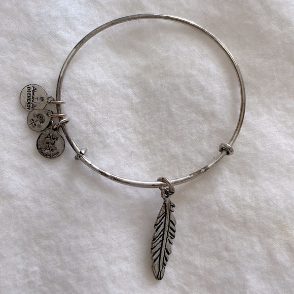 Alex and Ani Feather Charm Bangle Bracelet, Silver - Picture 2 of 3